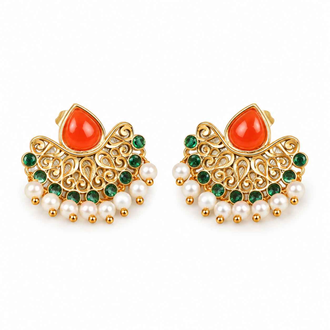 Marakata Mukta Kanak Pankti Stud Earrings