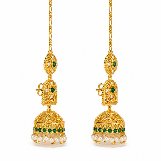 Swarna Marakata Mukta Jhumka Earrings