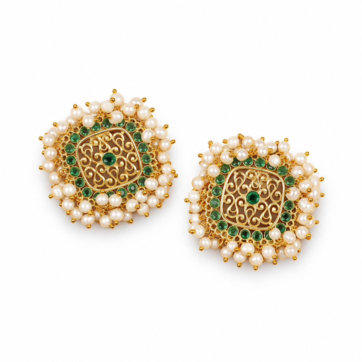 Swarna Marakata Mukta Pearl Earrings