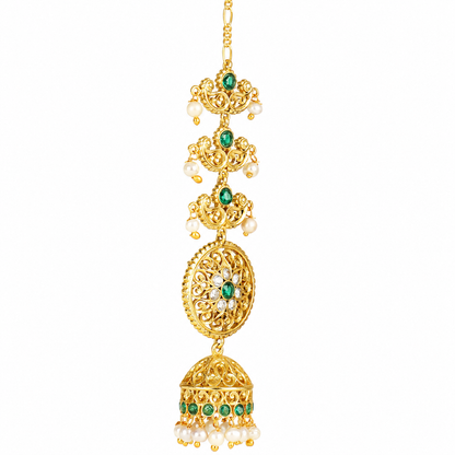 Golden Pearl Maatal Cascate Jhumka Earrings