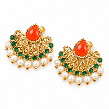 Marakata Mukta Kanak Pankti Stud Earrings