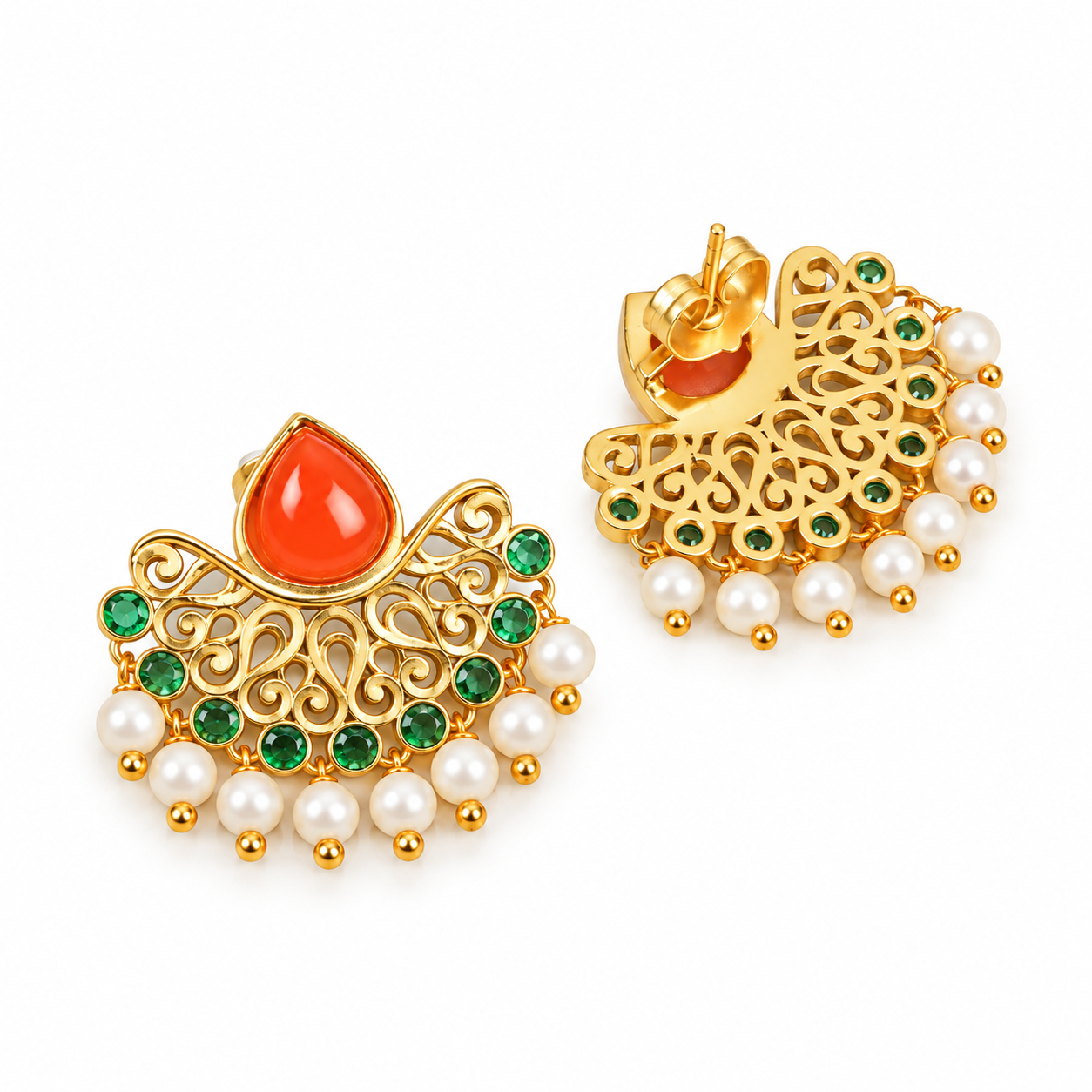 Marakata Mukta Kanak Pankti Stud Earrings