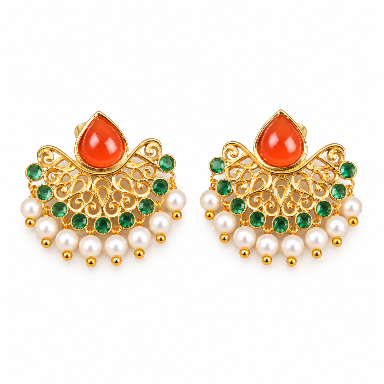 Marakata Mukta Kanak Pankti Stud Earrings