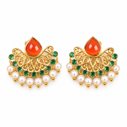 Marakata Mukta Kanak Pankti Stud Earrings