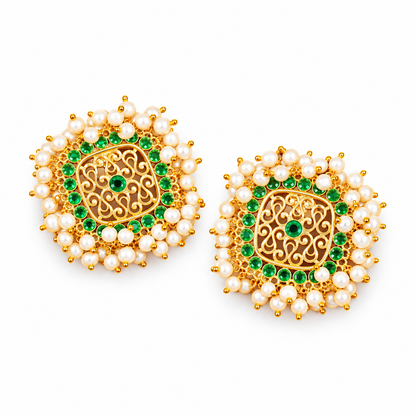 Swarna Marakata Mukta Pearl Earrings