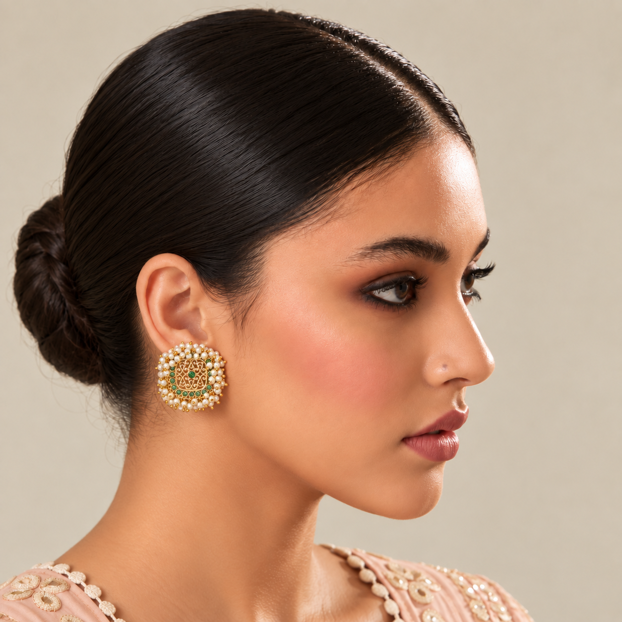 Swarna Marakata Mukta Pearl Earrings