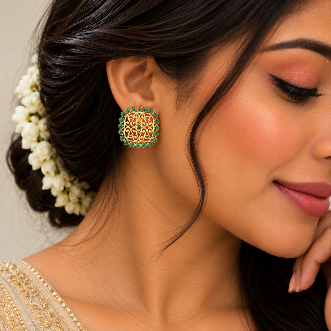 Swarna Marakata Mukta Stud Earrings
