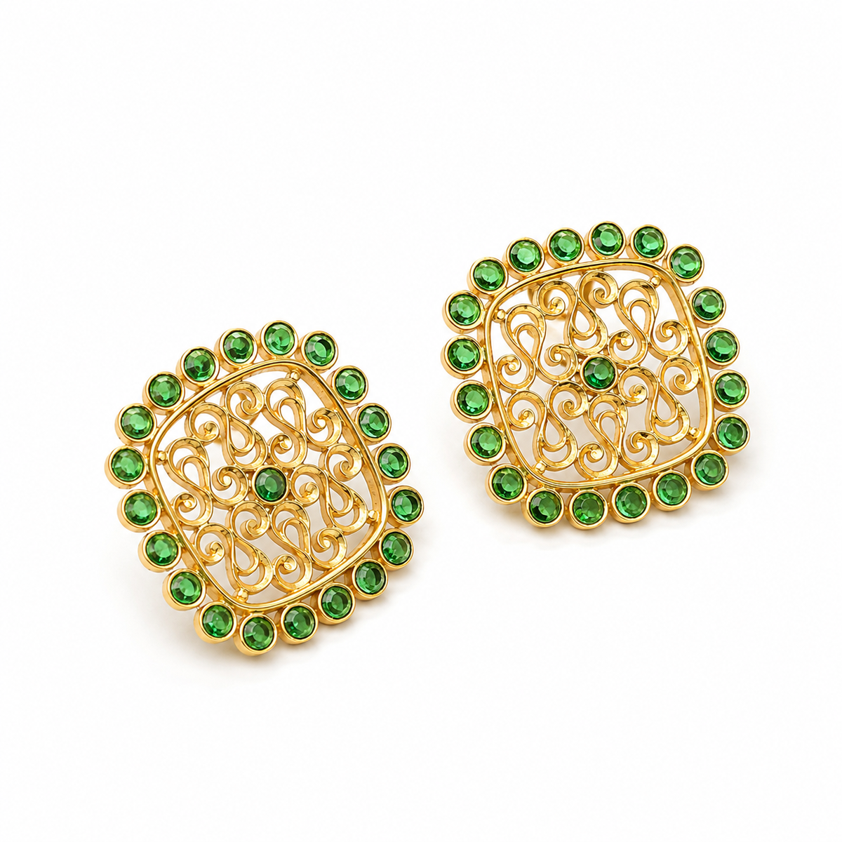 Swarna Marakata Mukta Stud Earrings