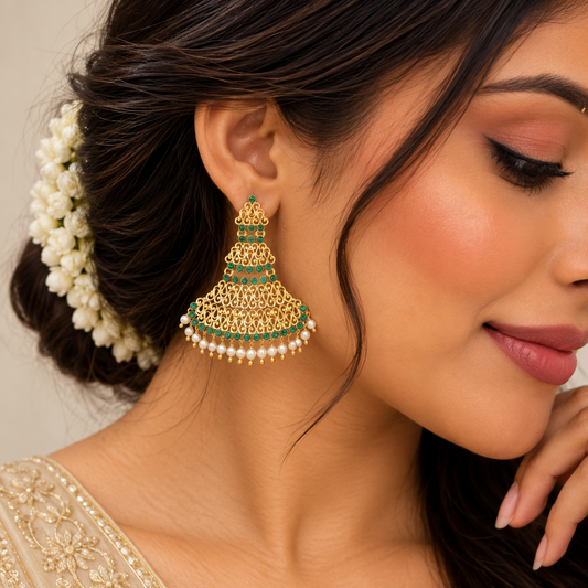 Marakata Trikona Triguna Earrings